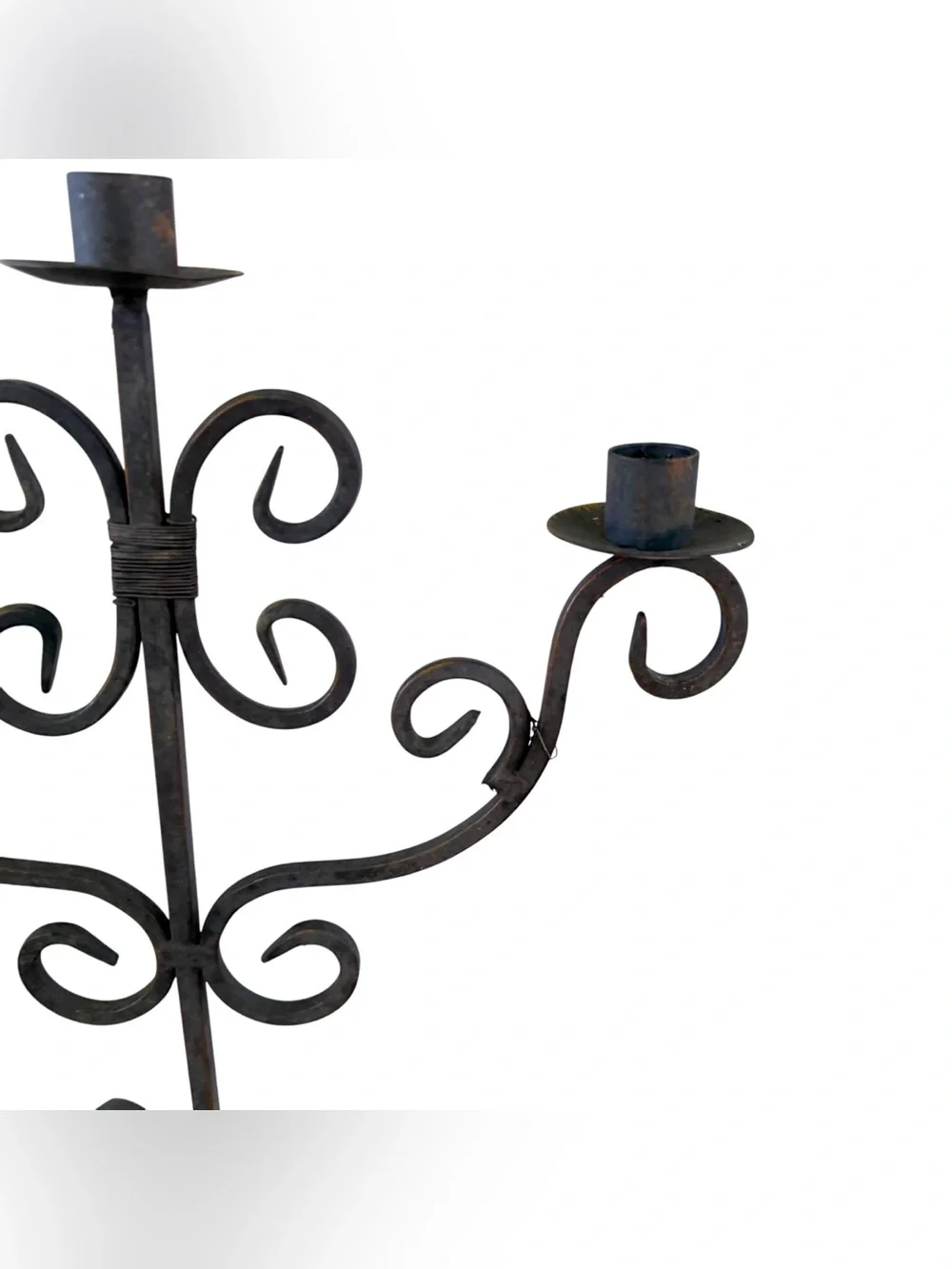 Vintage Wrought Iron Candelabra 3 Candle Holders Heavy Black Gothic Rustic